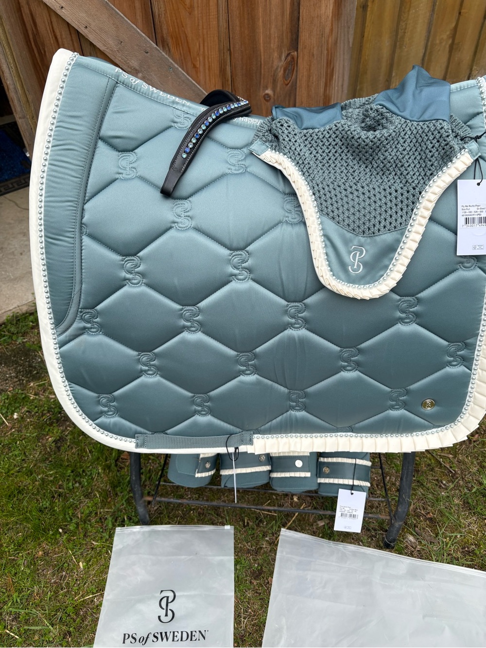 PS of Sweden dressage saddle pad, Bonnet, Polos and Brow Band Black 17 “